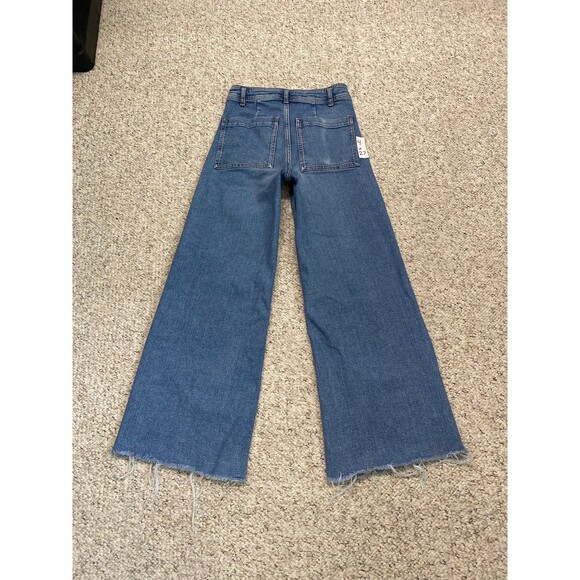 4 Zara Wide Leg High Waist Crop Denim Jeans Raw Hem - Picture 8 of 9